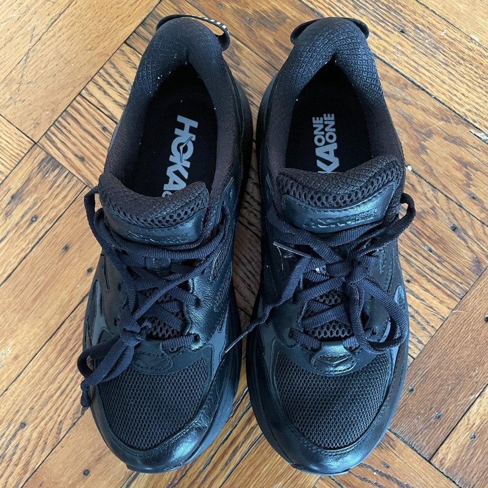 Hoka Black Leather Clifton Sneakers